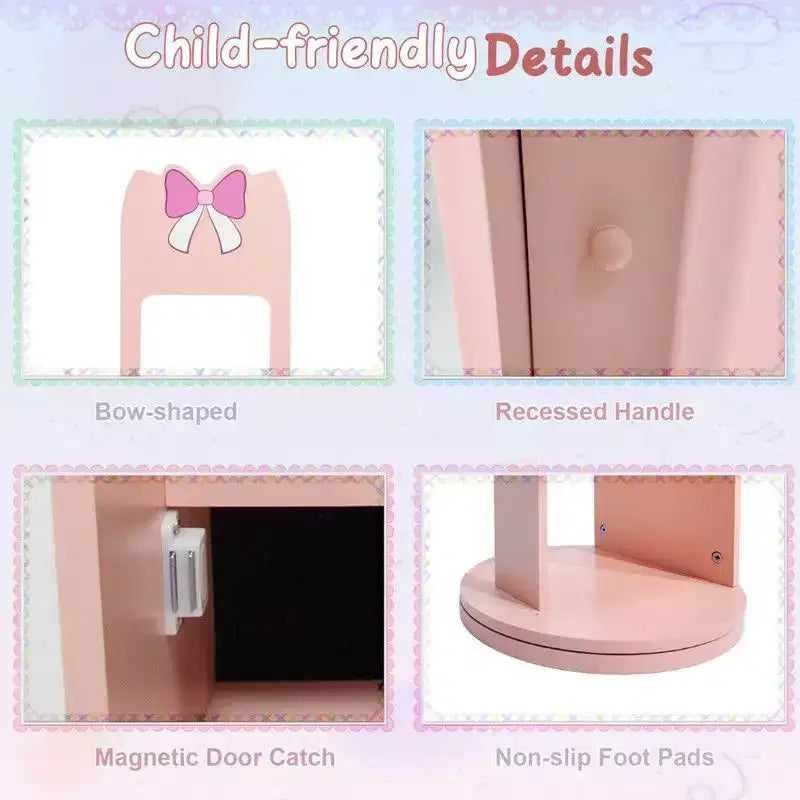 Portagioie per bambini con fiocco rosa e specchio, base girevole a 360°, uso singolo
