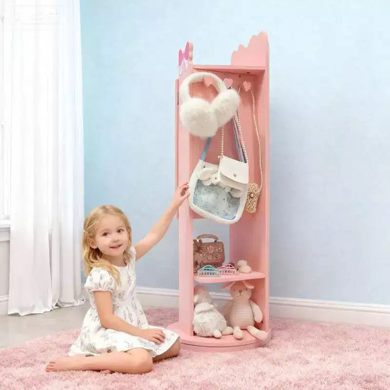 Portagioie per bambini con fiocco rosa e specchio, base girevole a 360°, uso singolo