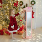 Portagioie per bambini con fiocco rosa e specchio, base girevole a 360°, uso singolo