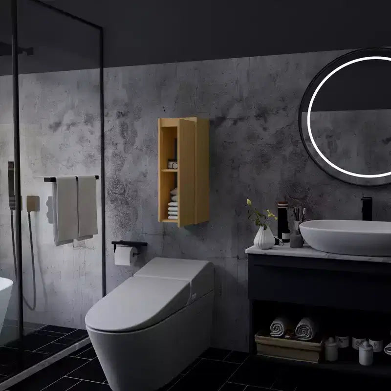 GDFStudio Avenor Bamboo Wall Bathroom Cabinet with Soft Doors and Storage