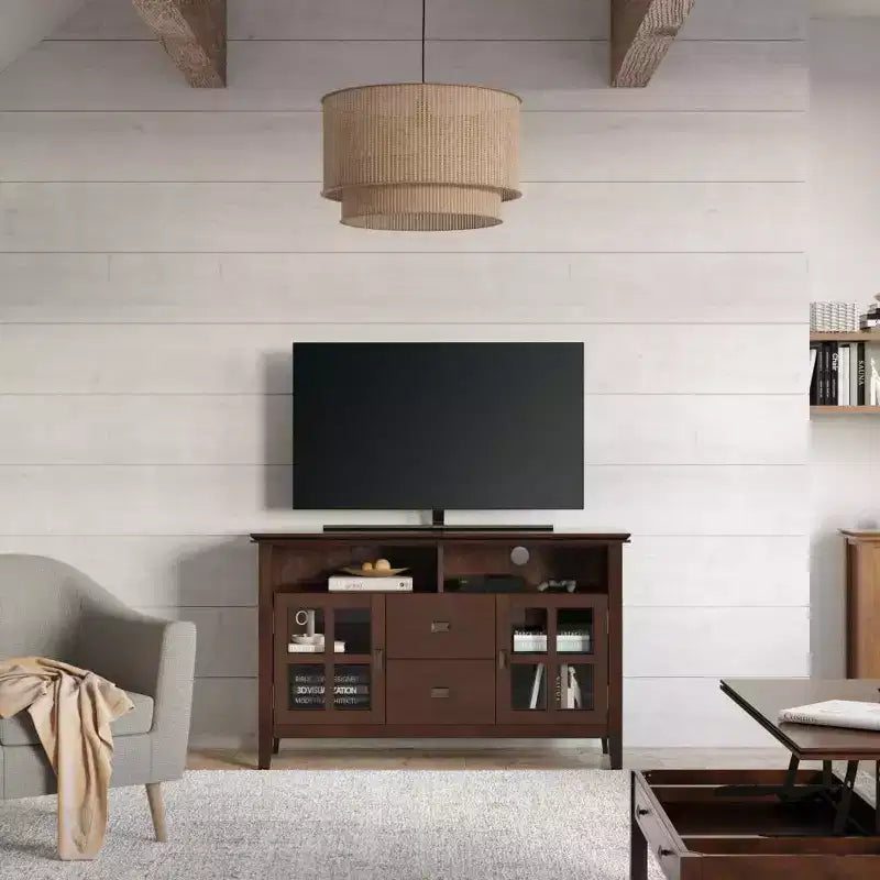Mobile TV Marrone Rossiccio con ante in vetro, adatto a TV fino a 60"
