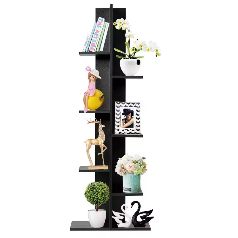 Scaffale da esposizione a zigzag a 7 ripiani marrone/bianco – Legno MDF, Montaggio a 1 persona