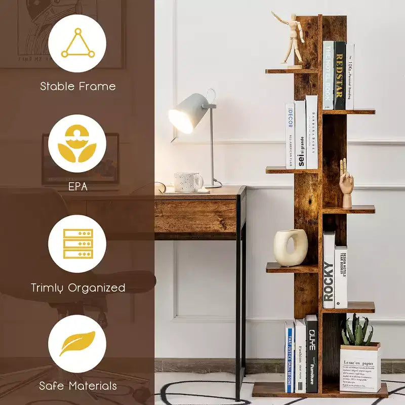 Scaffale da esposizione a zigzag a 7 ripiani marrone/bianco – Legno MDF, Montaggio a 1 persona