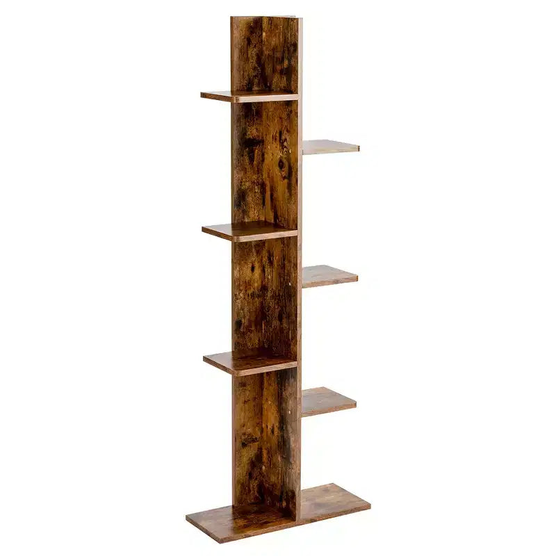 Scaffale da esposizione a zigzag a 7 ripiani marrone/bianco – Legno MDF, Montaggio a 1 persona