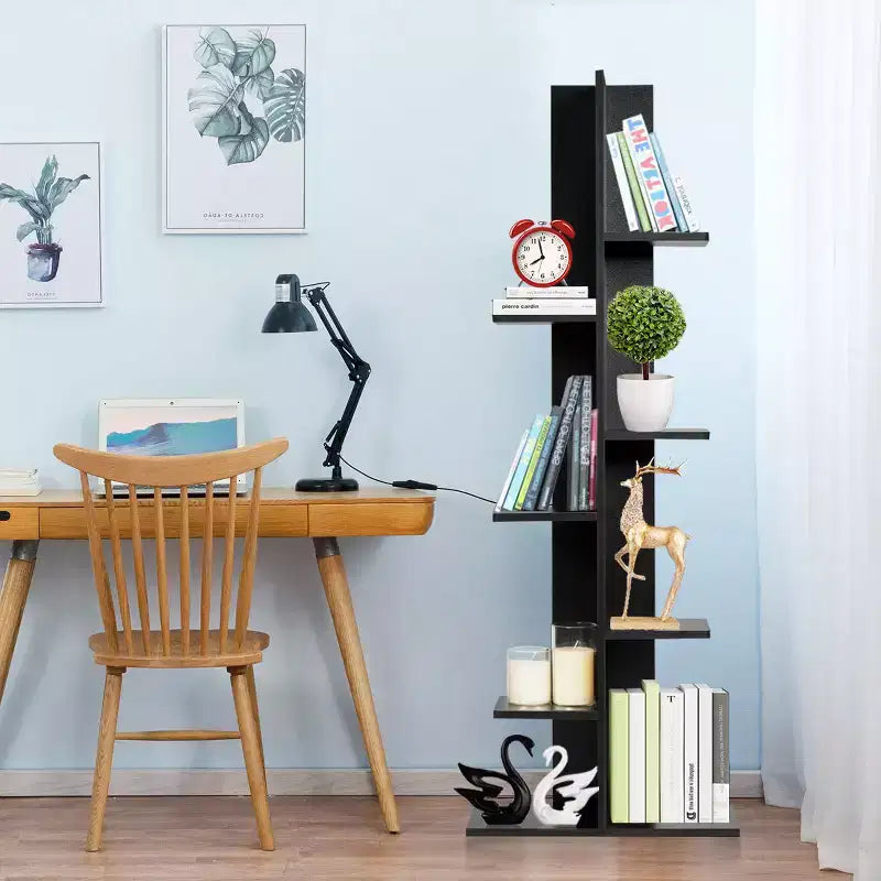 Scaffale da esposizione a zigzag a 7 ripiani marrone/bianco – Legno MDF, Montaggio a 1 persona
