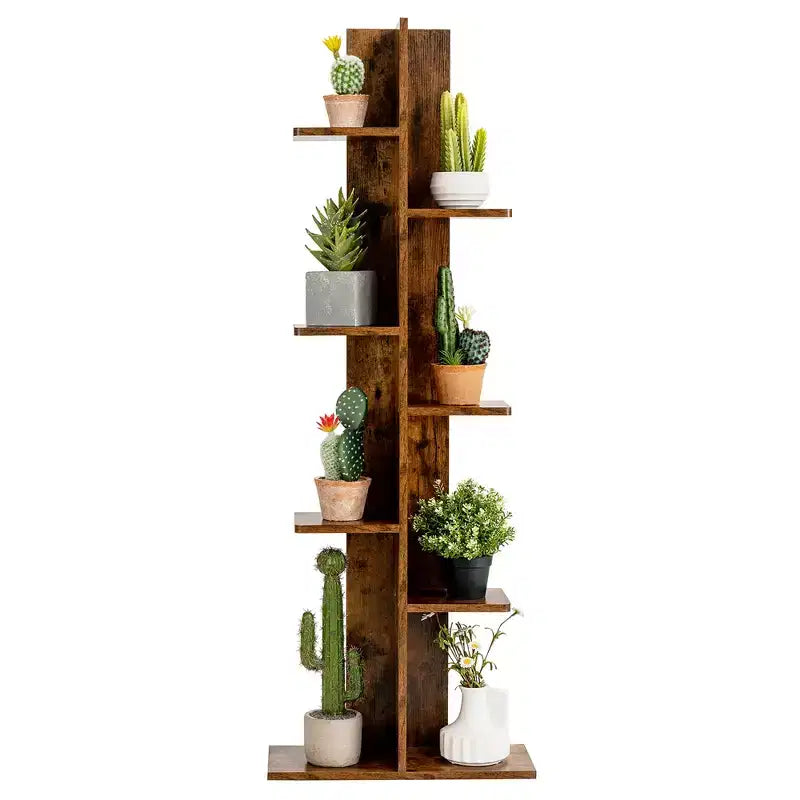 Scaffale da esposizione a zigzag a 7 ripiani marrone/bianco – Legno MDF, Montaggio a 1 persona