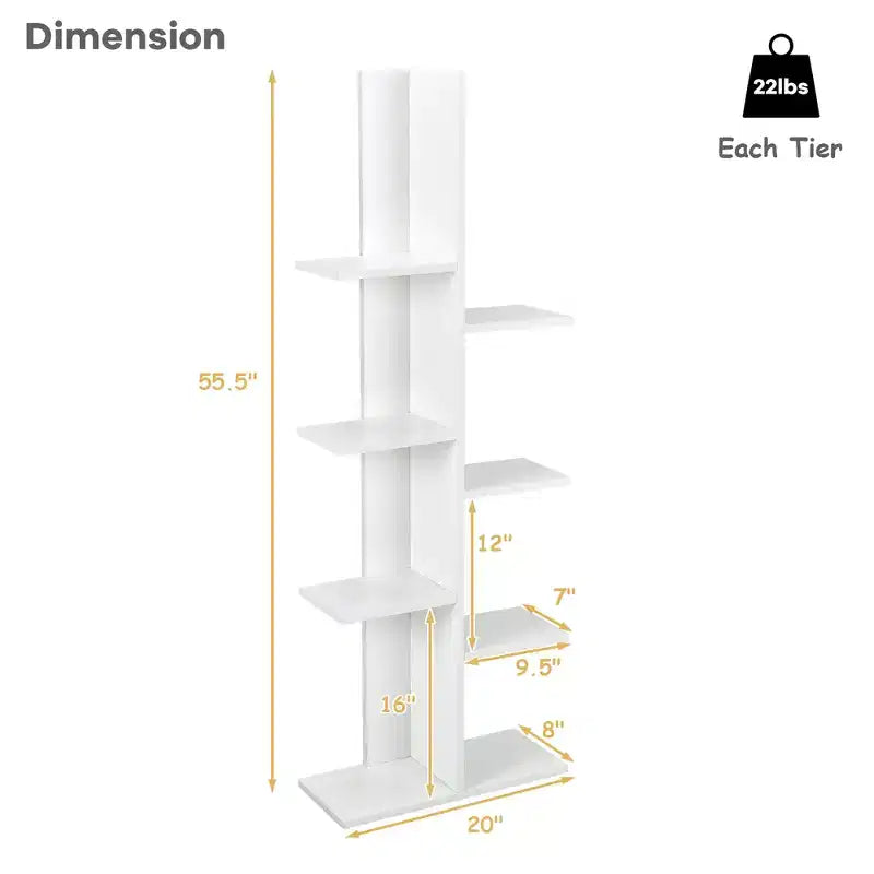 Scaffale da esposizione a zigzag a 7 ripiani marrone/bianco – Legno MDF, Montaggio a 1 persona