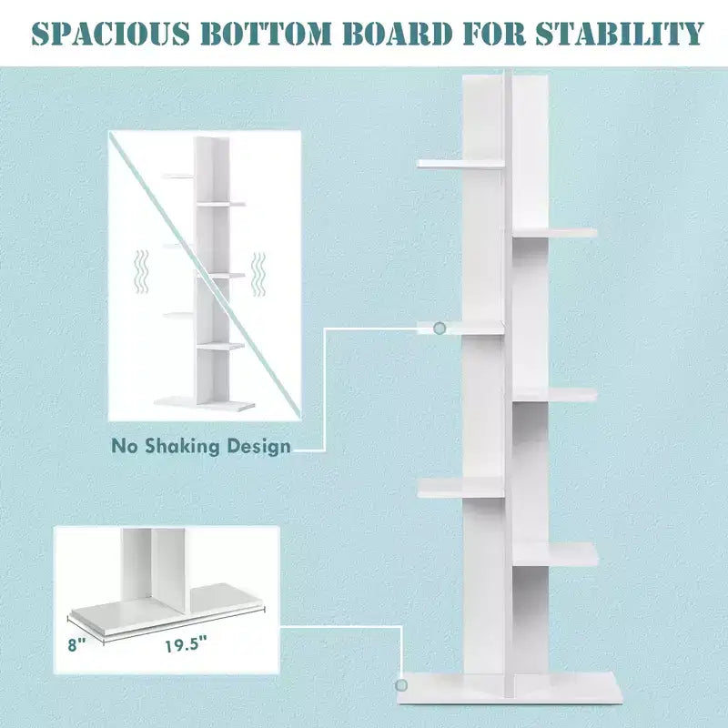 Scaffale da esposizione a zigzag a 7 ripiani marrone/bianco – Legno MDF, Montaggio a 1 persona