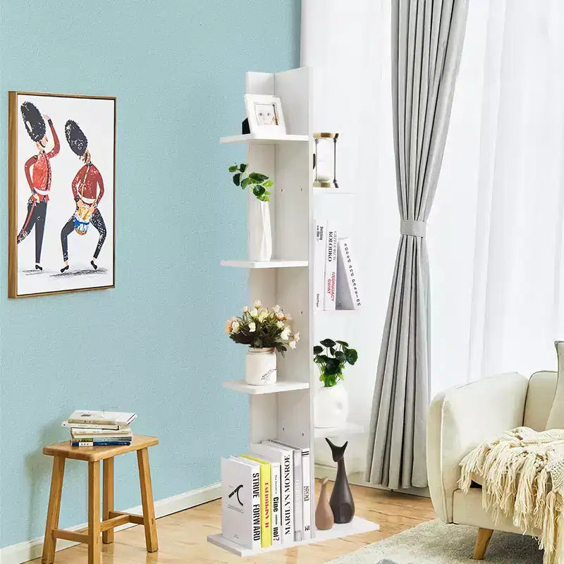 Scaffale da esposizione a zigzag a 7 ripiani marrone/bianco – Legno MDF, Montaggio a 1 persona