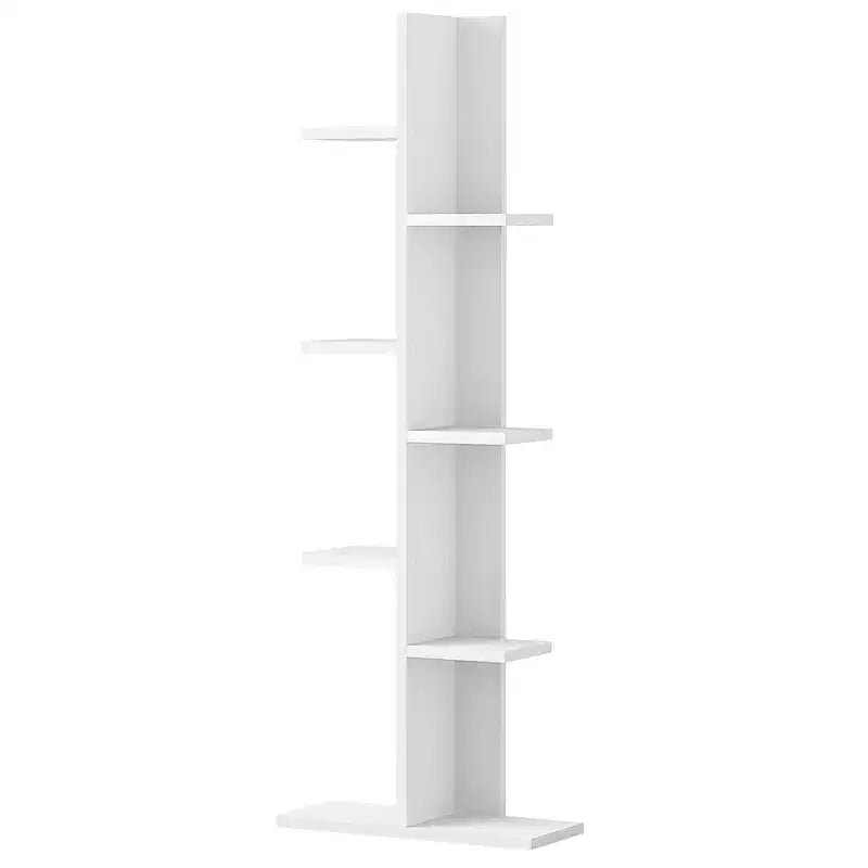 Scaffale da esposizione a zigzag a 7 ripiani marrone/bianco – Legno MDF, Montaggio a 1 persona