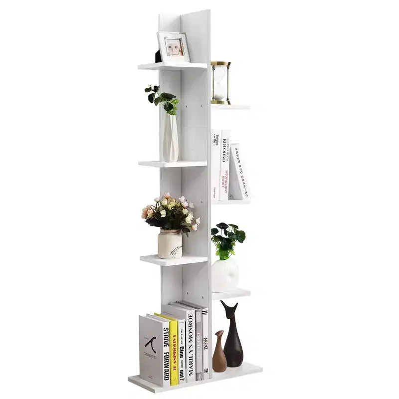 Scaffale da esposizione a zigzag a 7 ripiani marrone/bianco – Legno MDF, Montaggio a 1 persona