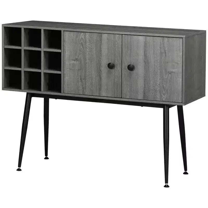 Mobile bar cantina rustico marrone, portabottiglie da 9, ripiano regolabile, credenza a 2 ante