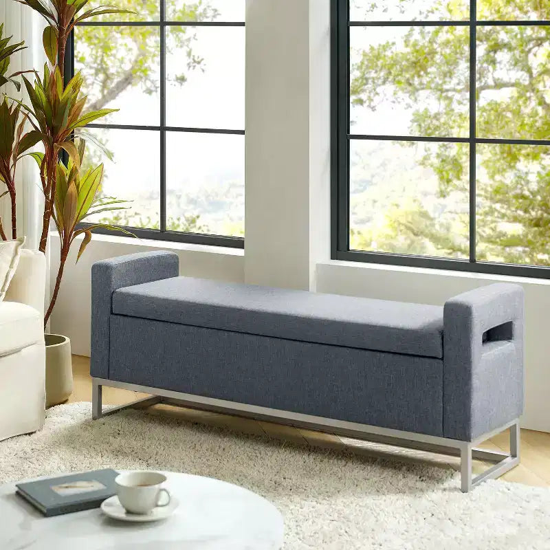 Panca Contenitore Imbottita, Beige/Blu/Grigio/Lino/Blu marino, Rettangolare