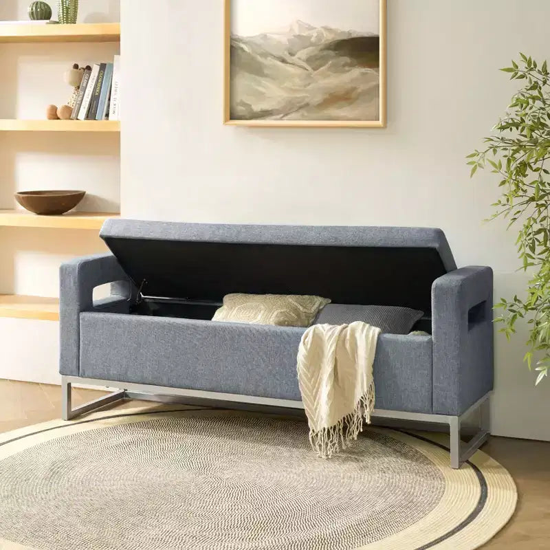 Panca Contenitore Imbottita, Beige/Blu/Grigio/Lino/Blu marino, Rettangolare