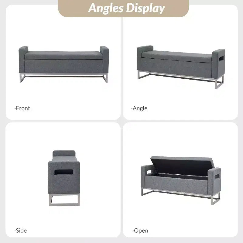 Panca Contenitore Imbottita, Beige/Blu/Grigio/Lino/Blu marino, Rettangolare