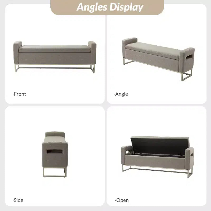 Panca Contenitore Imbottita, Beige/Blu/Grigio/Lino/Blu marino, Rettangolare
