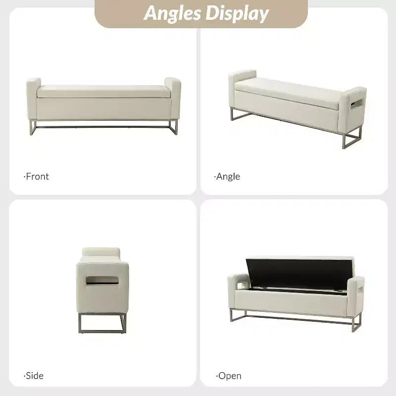 Panca Contenitore Imbottita, Beige/Blu/Grigio/Lino/Blu marino, Rettangolare