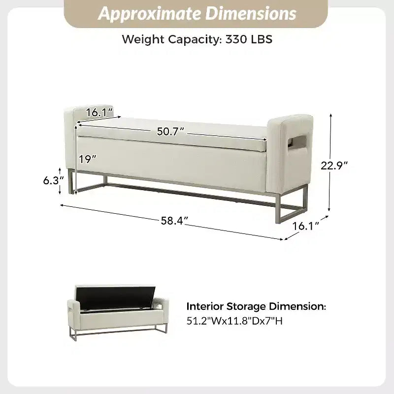 Panca Contenitore Imbottita, Beige/Blu/Grigio/Lino/Blu marino, Rettangolare