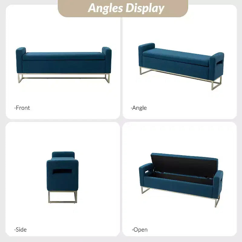 Panca Contenitore Imbottita, Beige/Blu/Grigio/Lino/Blu marino, Rettangolare