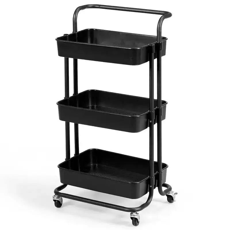Costway 3 Tier Rolling Cart W/Wheels Practical Handle&ABS Storage Basket Organizer Black